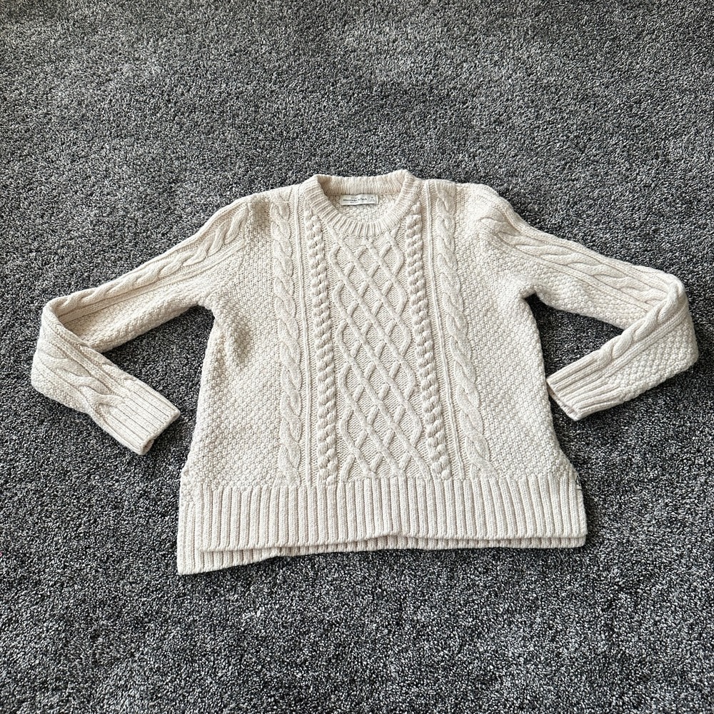 Abercrombie & Fitch Sweater Womens M White Cream Fishermen Cable Knit Pullover